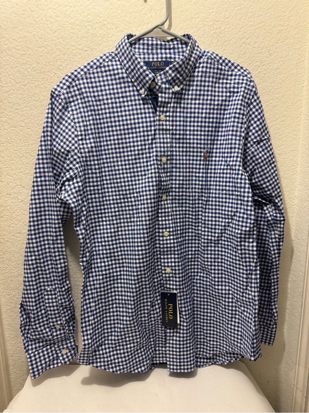 NWT Polo by Ralph Lauren Navy and White Gingham Button-Down Shirt